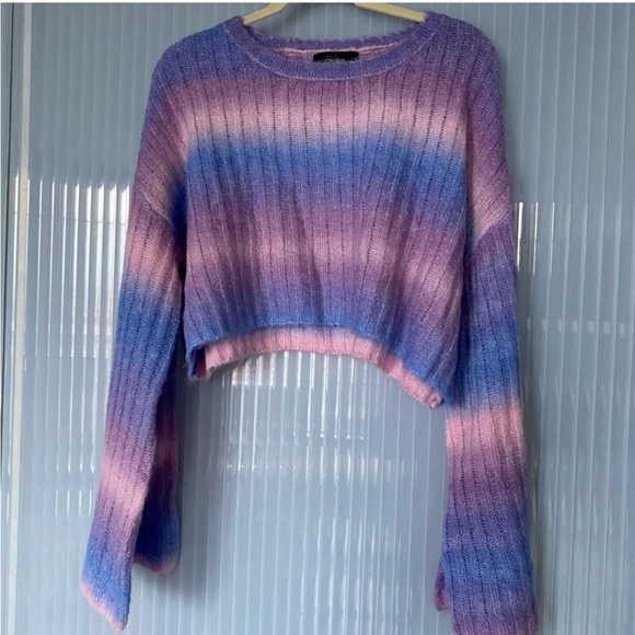 CIDER Wool-blend Gradient Striped Bell Sleeve Sweater - Picture 6 of 7